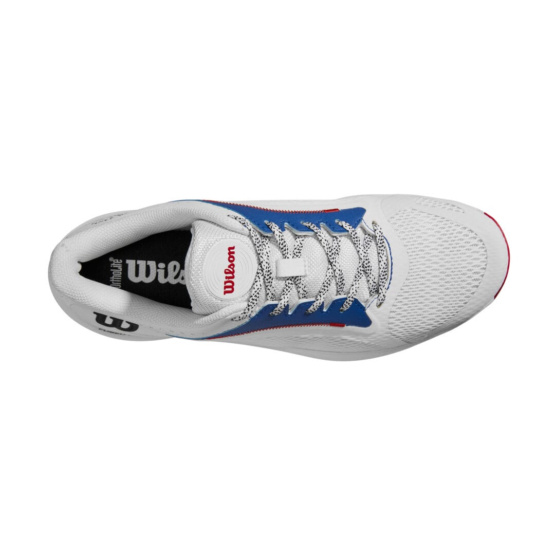 Wilson Padel Footwear | Men's Hurakn 2.0 Wht / Deja Vu Blue / Wilson Red