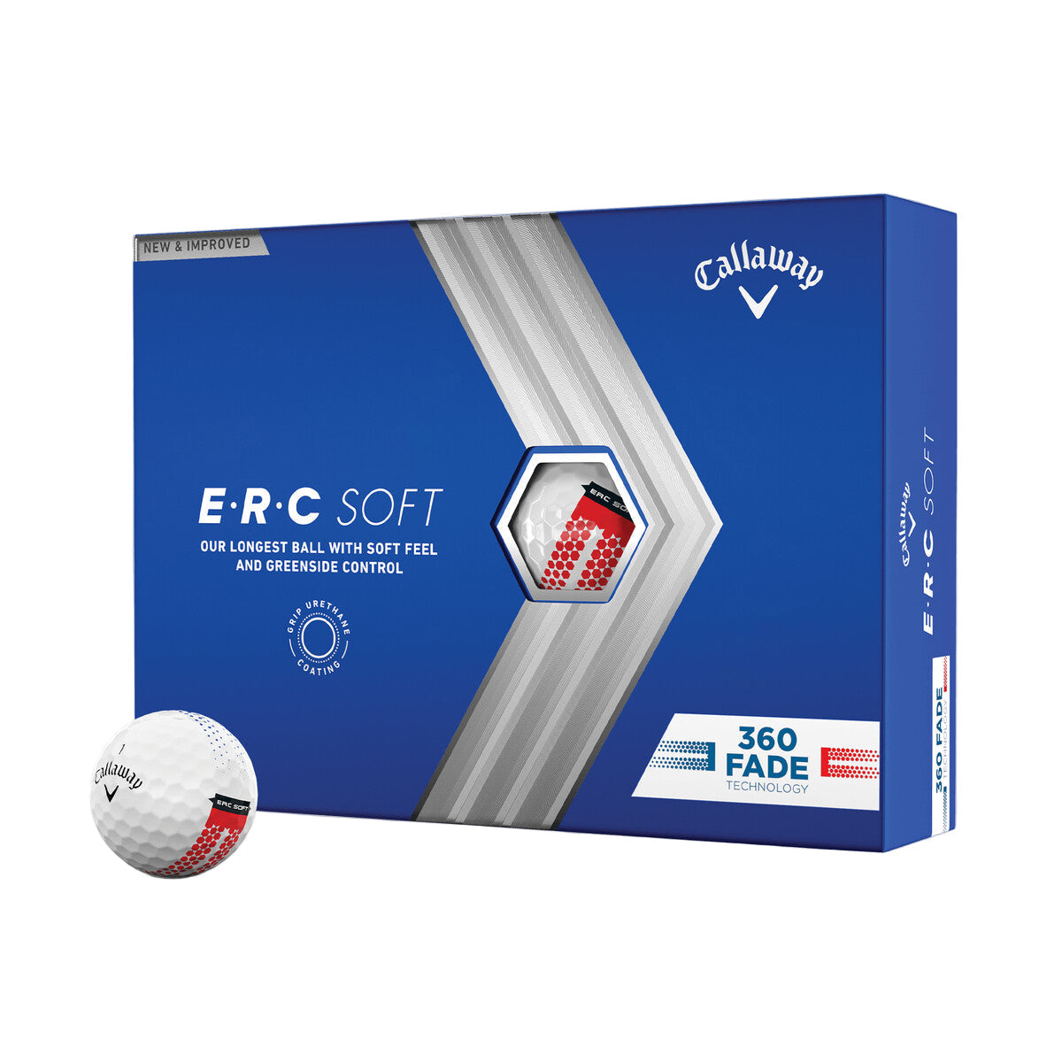 Callaway erc soft golf ball with 360 fade technology.