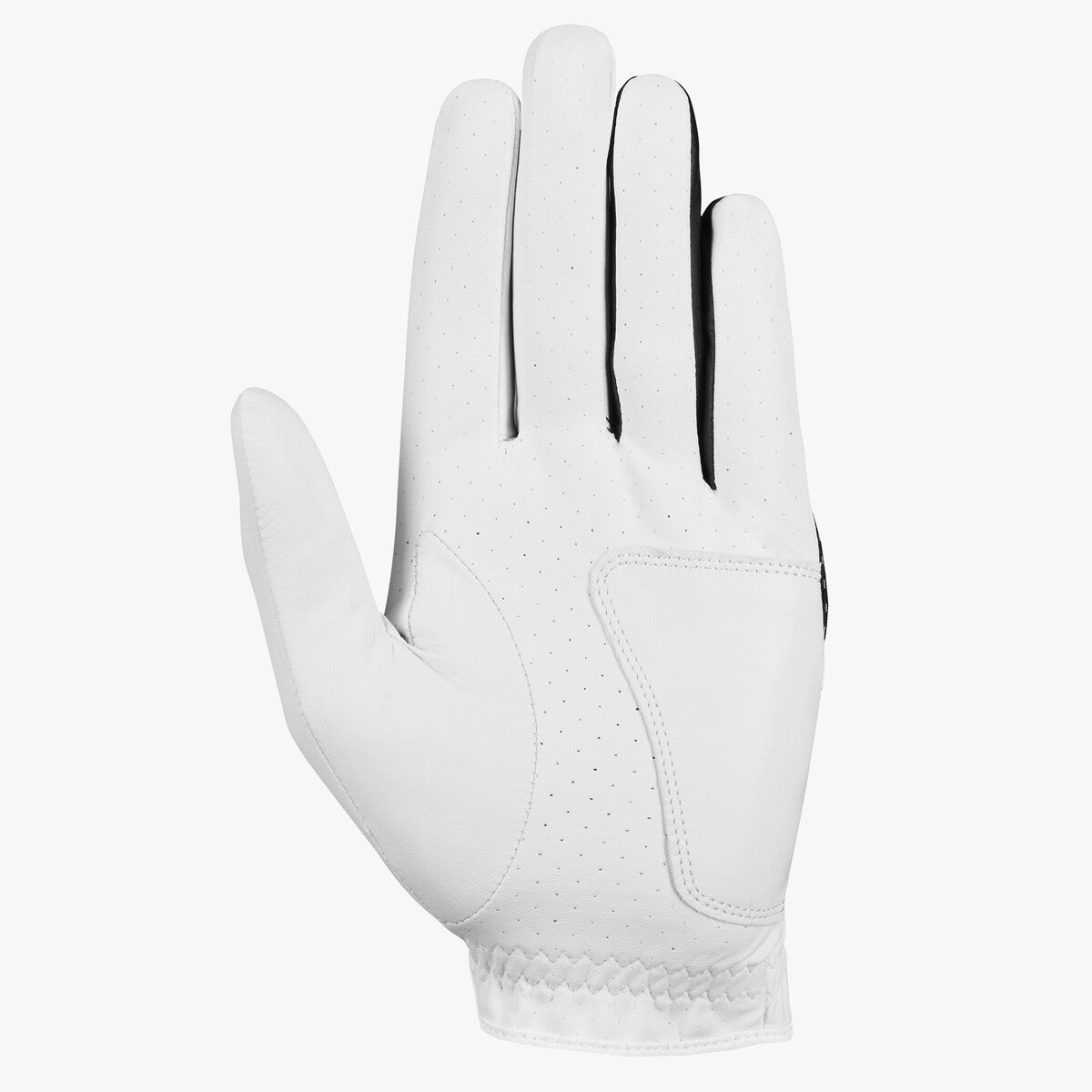 Nike white golf glove with perforated palm and wrist strap.